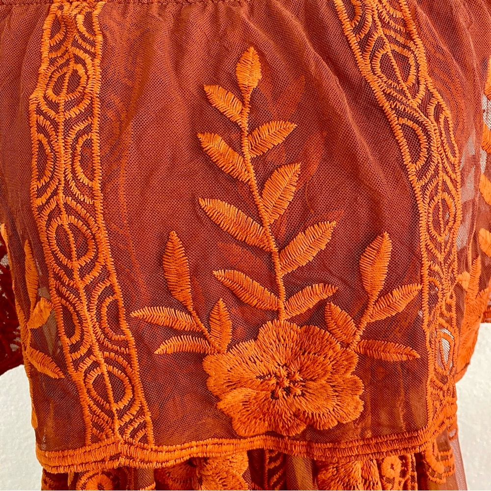 Baltic Born Leon‎ Off Shoulder Maxi Dress Rust Size Small Wedding Guest Tulle - Picture 3 of 13